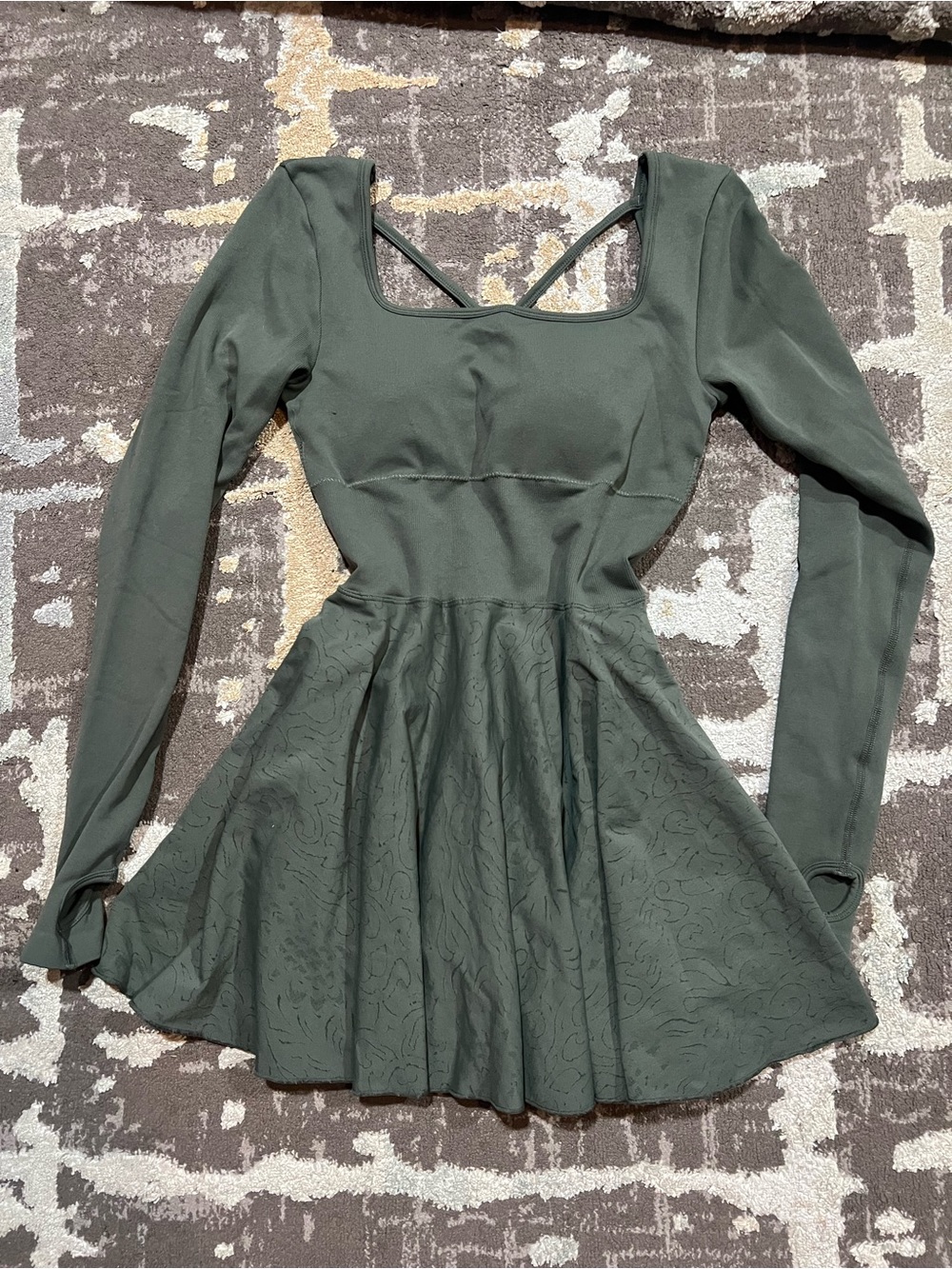 Long Sleeve Olive Green Skater Dress